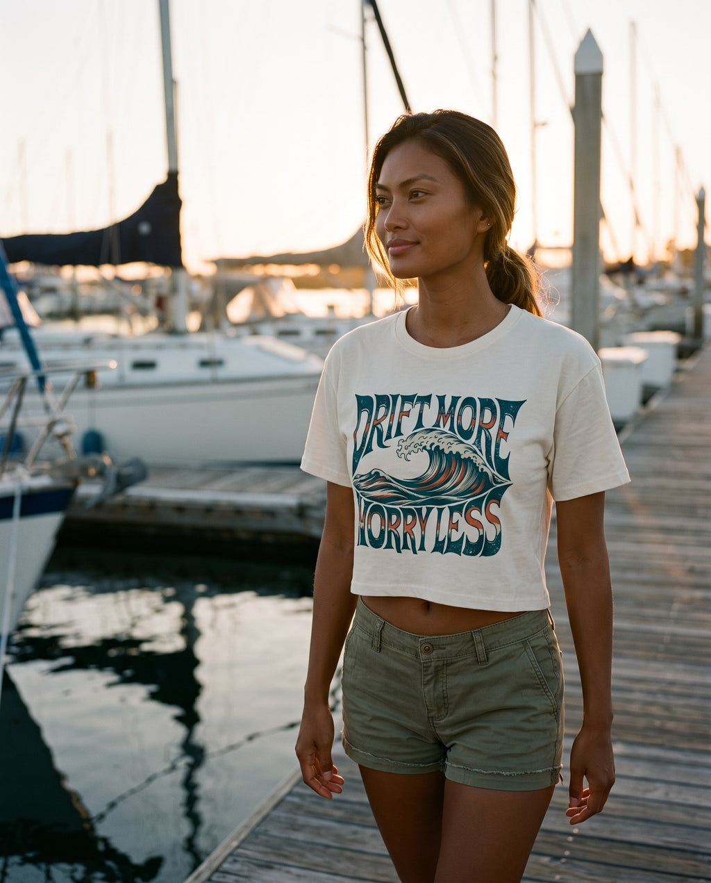 Worry Less Crop Tee in Natural, lifestyle