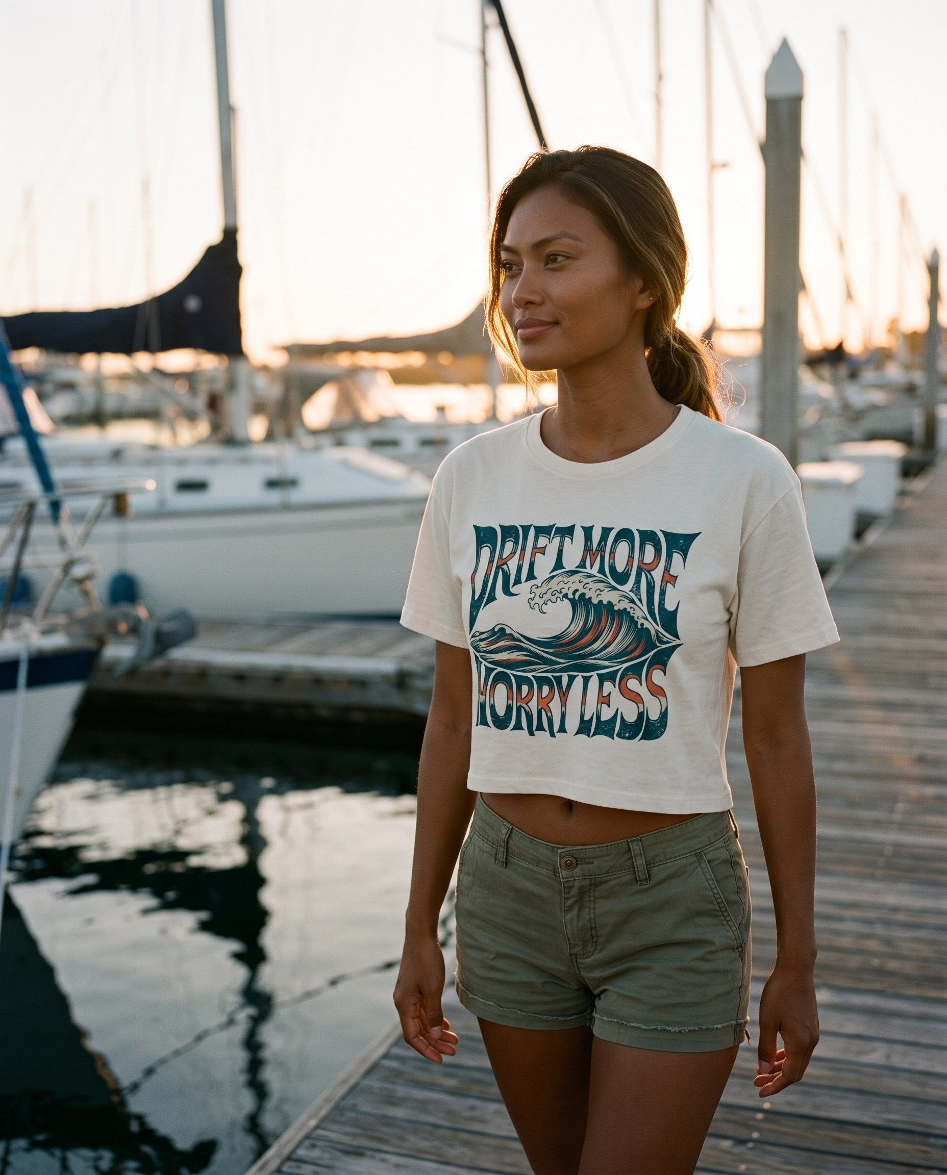 Worry Less Crop Tee in Natural, lifestyle