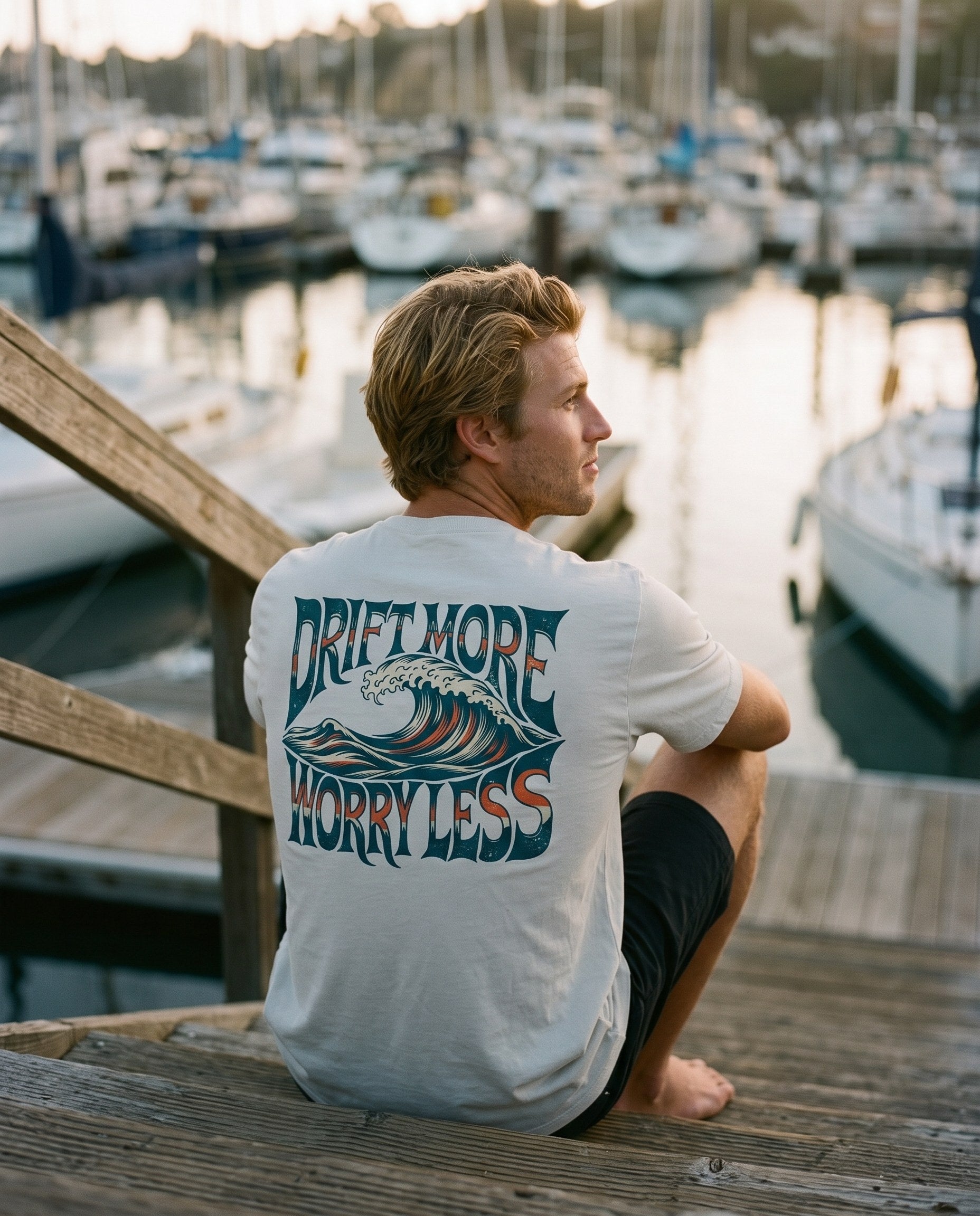 Drift More... Worry Less Tee — on-model