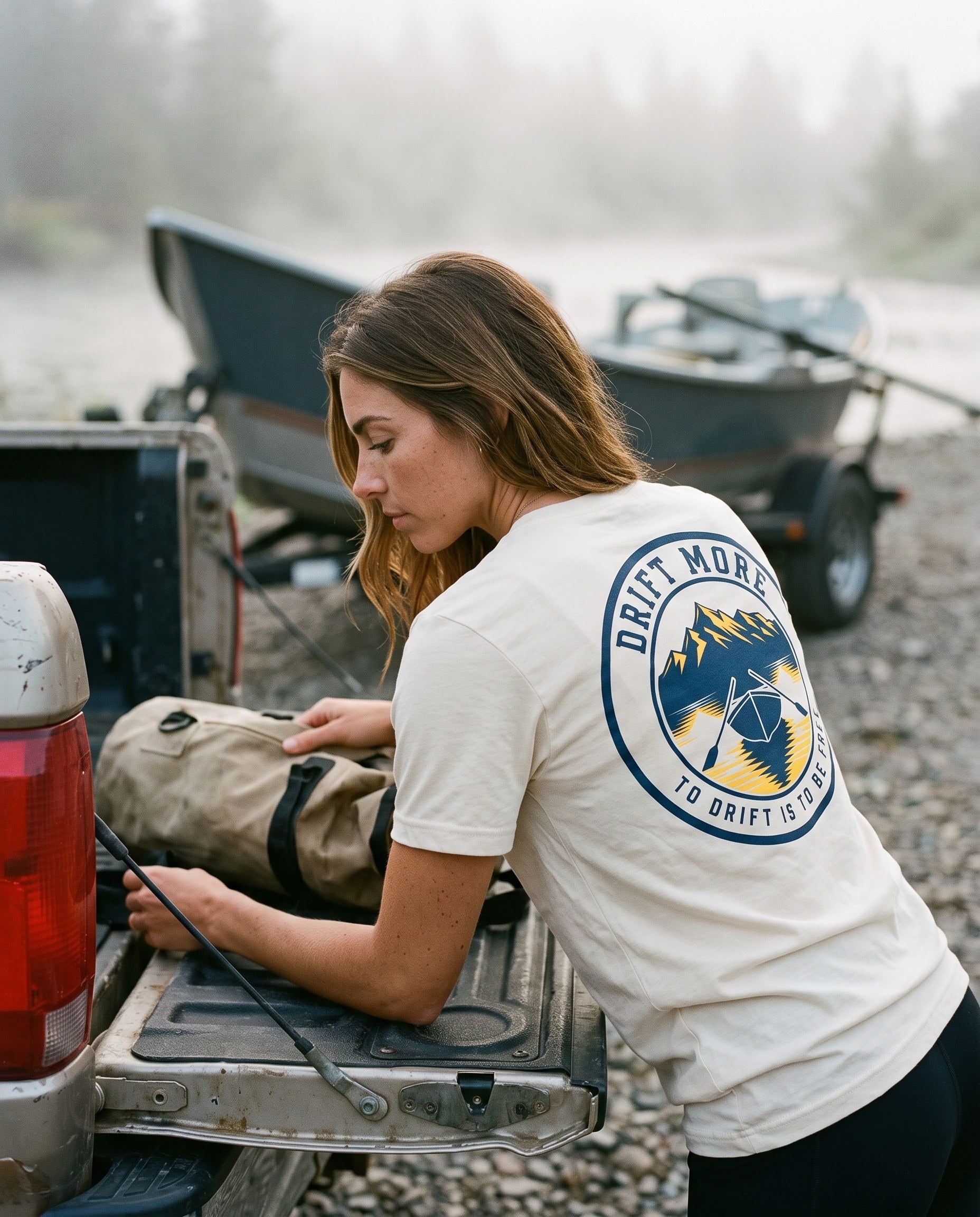 Drift Boat Crest Tee — on-model