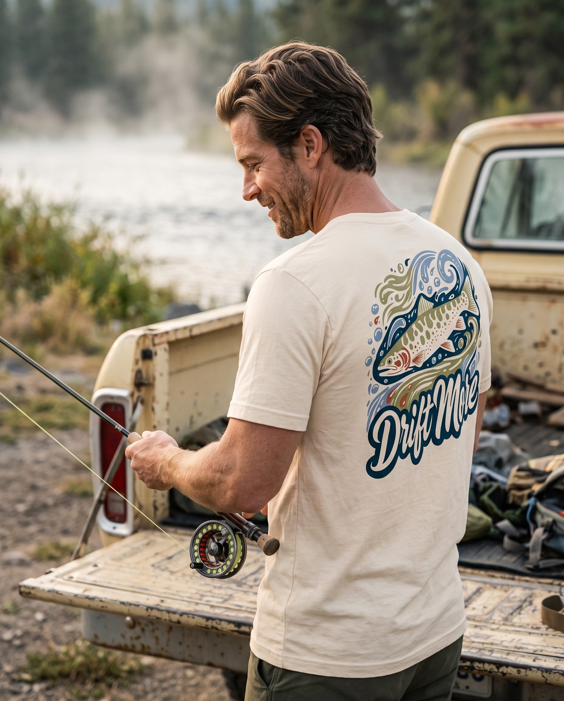 Trout Badge Tee — on-model