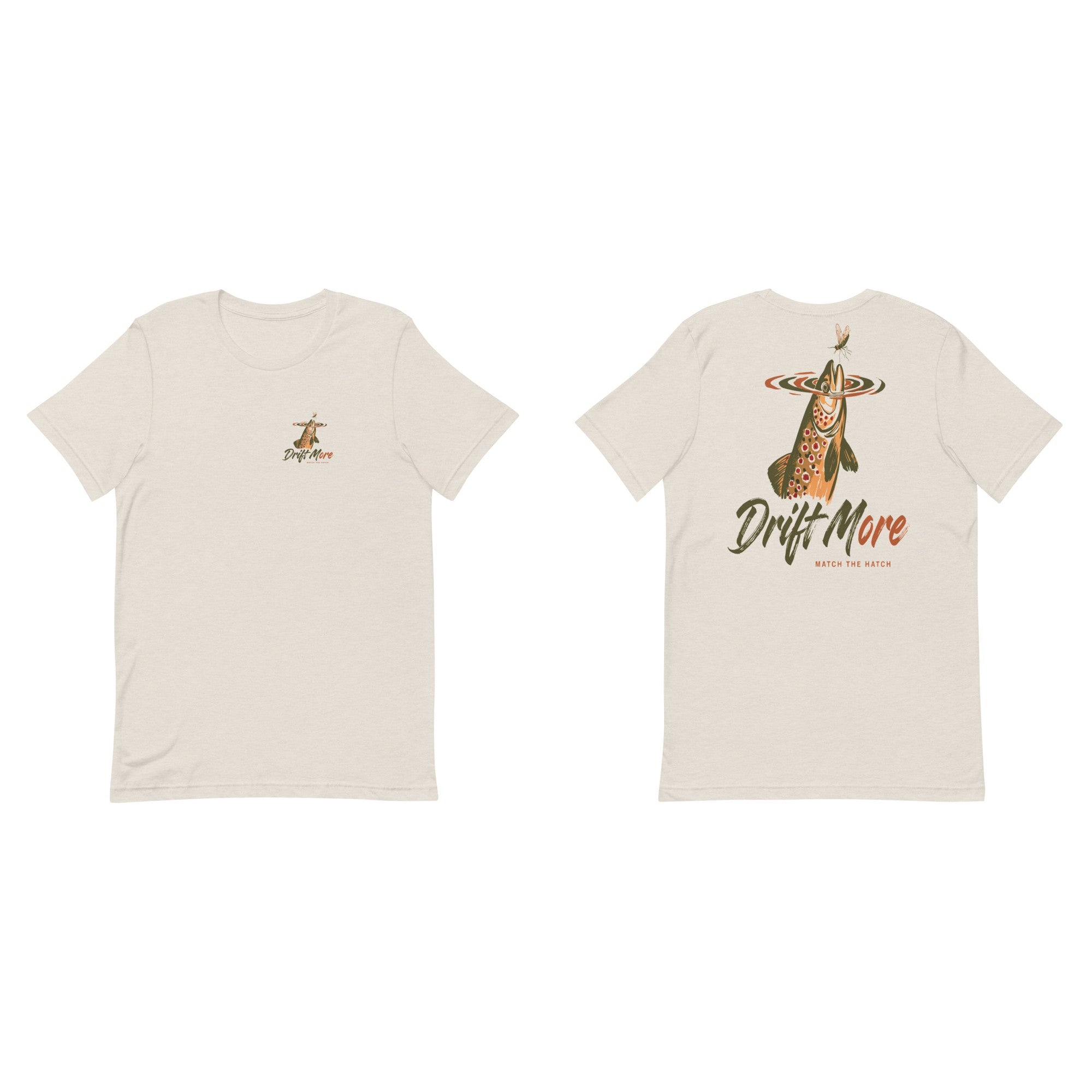 Match the Hatch Tee front and back, Heather Dust