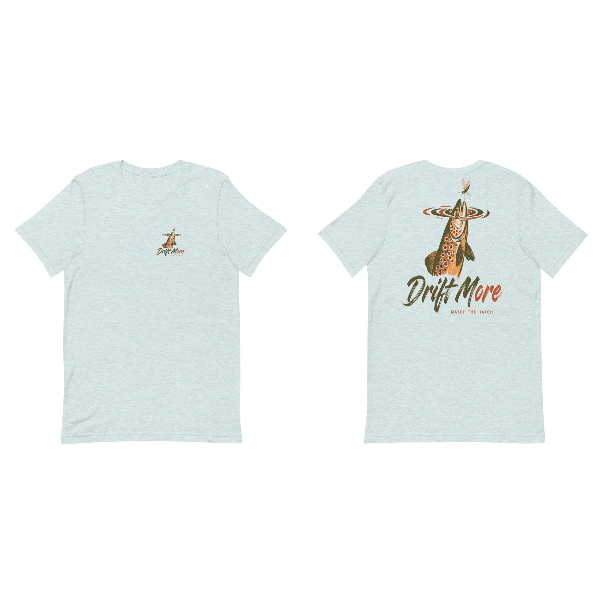 Match the Hatch Tee front and back, Heather Prism Ice Blue