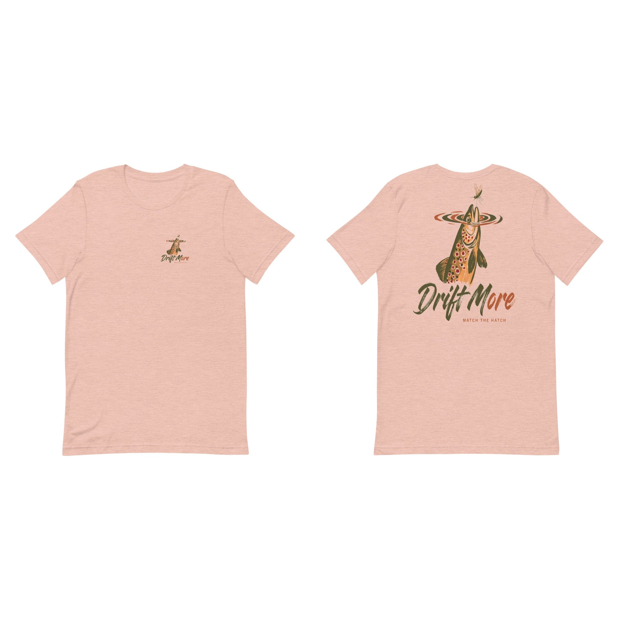 Match the Hatch Tee front and back, Heather Prism Peach